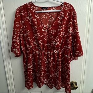 SHEIN Curve Women's Red Floral V-Neck Blouse - 2XL - NWOT
